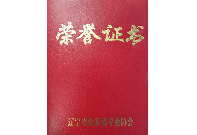 辽宁省食用菌专业协会荣誉证书